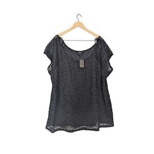 NWT Torrid Black Fitted Floral Lace Scoop Neck Top Size 6x